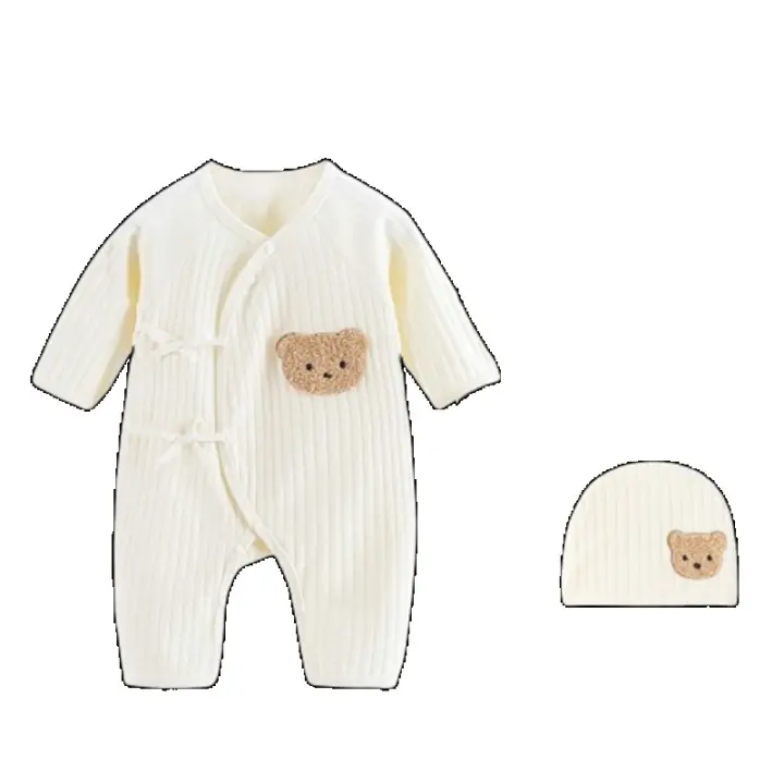 Ropa de bebé recién nacido 100% algodón, sólido, suave, mono infantil, ropa informal de oso de dibujos animados para niño y niña - 1