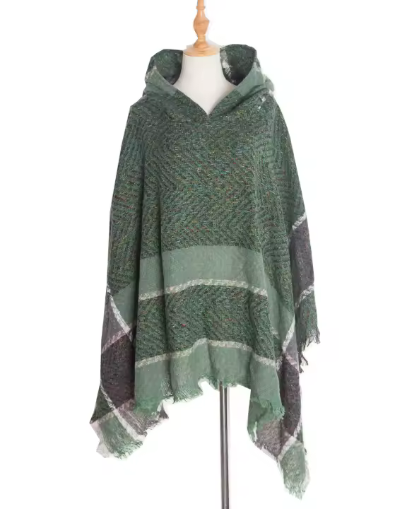 Mantón de moda para mujer, elegante patrón de espina de pescado, con capucha, chal Ropa y capa de moda para mujer - 1