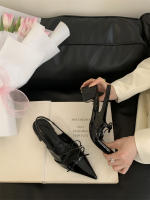 Tacones altos de moda puntiagudos de nicho nuevo arco dulce bolsa de tacón grueso sandalias de cabeza zapatos de mujer - details 27