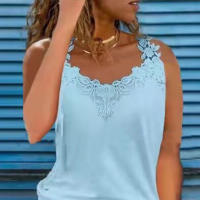 Camiseta sin mangas de encaje con cuello en V para mujer, ropa informal holgada para fiesta, 2024 - details 8