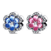 Pulsera Original de Plata de Ley 925, abalorio de flor rosa, Pansy, para fabricación de joyas - details 2
