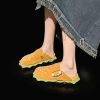 Zapatillas con tapón de madera unisex, planas, con suela gruesa, a la moda, con cabeza redonda y forma de hamburguesa, para hombre y mujer - details 4