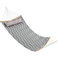 Hamaca de Bambú con Barras Separadoras Curvas Desmontables, Almohada, 200 x 140 cm, Carga 225 kg, Gris y Beige - details 7