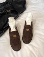 Mocasines sin cordones de ante con punta redonda para mujer, zapatos planos de piel - details 1
