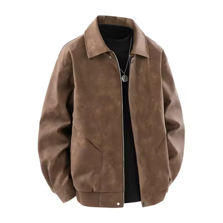 Chaqueta de Cuero Retro Sencilla de CHAIFENKO Ajuste Suelto Versátil para Otoño-Invierno - 1