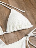 Conjunto de baño de 4 piezas para mujer Lauvoco, 2024, nuevo color liso, pareo de hombros descubiertos, falda de malla transparente, bikini, 82% poliéster, 18% elastano, tejido de punto de alta elasticidad, detalle de cordones, sin mangas, para nadar. - details 9