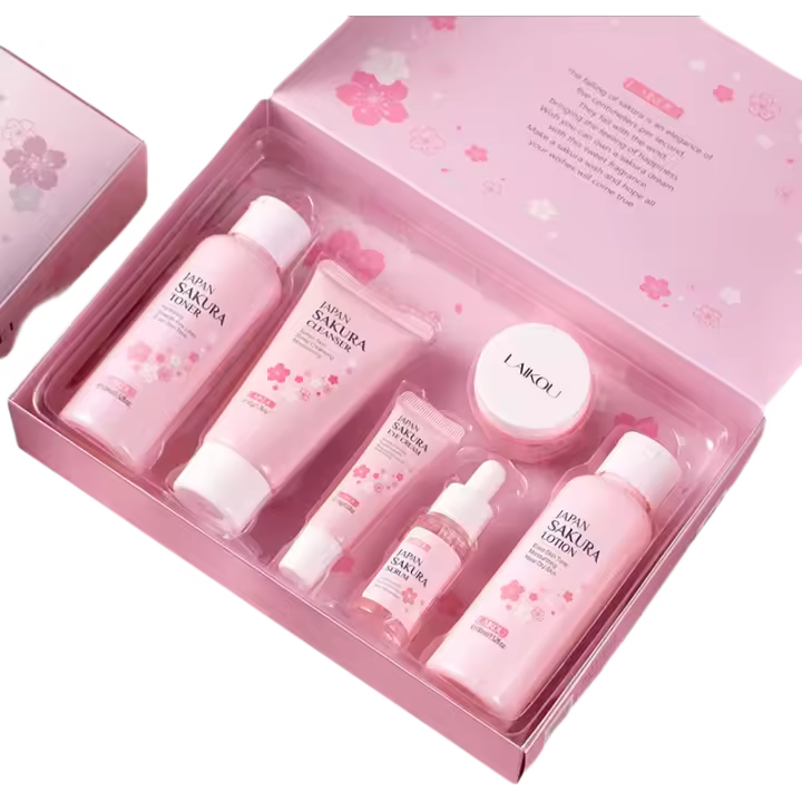 LAIKOU Sakura juegos para el cuidado de la piel limpiador Facial cremas para ojos crema para la cara suero loción tóner brillo hidratante Kit de cuidado Facial - 1