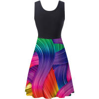 Vestido de verano sin mangas con cuello redondo y estampado Digital para mujer - details 14
