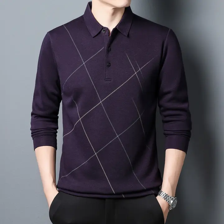 Polos de Marca Casumannl Estilo Casual de Negocios para Hombres Manga Larga Estampado a Cuadros - 1