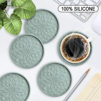 Posavasos de silicona con soporte para bebidas, posavasos para bebidas calientes o frías, bandeja profunda, antideslizante, antiadherente, salvia del desierto, paquete de 6 - details 0