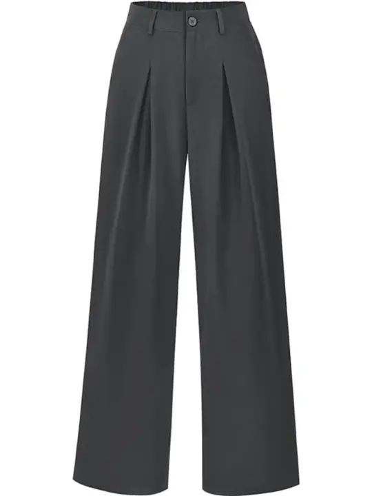 Pantalones de vestir lisos de cintura alta para mujer, pantalones sueltos de pierna recta - 1