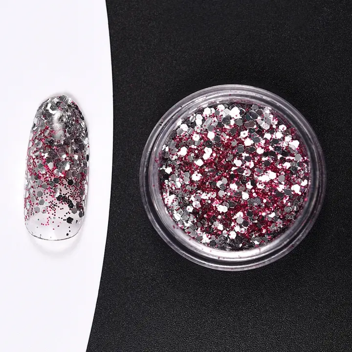 KADS juego de 12 colores de purpurina plateada para uñas, decoraciones para manicura, adornos brillantes para salón de uñas o bricolaje - 1
