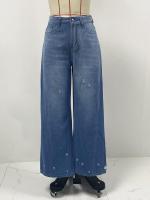 Vaqueros rectos de pierna ancha para mujer, pantalones vaqueros azules con cintura alta y diseño desgastado - details 6