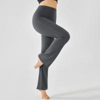 Hamidou-mallas de Yoga de cintura alta para mujer, pantalones de entrenamiento elásticos, de pierna ancha, acampanados, de color sólido, para Fitness - details 35