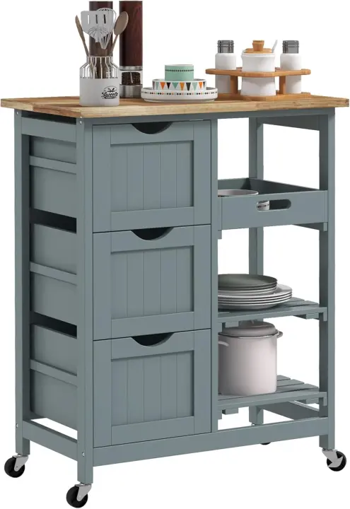 Carro de Cocina con Ruedas Carrito de Servicio Multiuso con 3 Cajones 2 Estantes Abiertos y Bandeja Extraíble para Comedor Salón 67x37x85,5 cm Blanco - 1