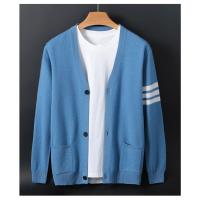 Cárdigan de lana importado australiano para hombre, chaqueta informal holgada con cuello en V para otoño e invierno, suéter de talla grande a rayas de colores a la moda - details 12