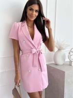 Vestidos de traje informales para mujer, chaqueta de manga corta con cuello en V, botones, Beige S - details 17
