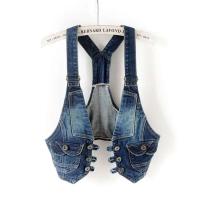 Chaqueta Ustada retro sin mangas para mujer, chaleco vaquero informal, pantalones cortos de un solo pecho para mujer - details 3