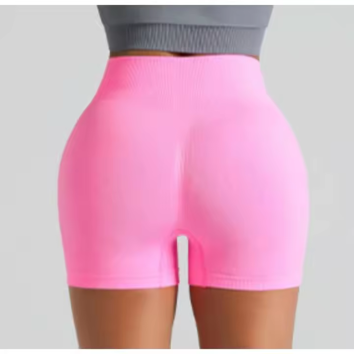 Pantalones cortos de yoga para mujer, color rosa, levantamiento de cadera, pantalones cortos de entrenamiento sin costuras, absorbentes del sudor y transpirables - 1