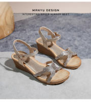 Nuevas sandalias de moda con diamantes de imitación, versión coreana, plataforma y tacón de cuña para mujer - details 41