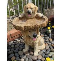 Estatua de Perro de Jardín Miniaturas de Cachorros Resina para Alimentación y Baño de Pájaros Decoración de Escultura Animal para Jardín Casa Patio Adorno de Regalo Novedoso - details 4