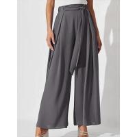 Mujeres lisas elegantes y con estilo, pantalones sueltos cómodos, pantalones de pierna ancha con cordón de cintura alta para verano - details 8