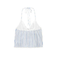 Camiseta Sin Mangas para Mujer OUWU Cuello Halter con Rayas Atadas Espalda Descubierta - details 2