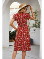 Summer floral print women boho short sleeve v neck split elegant a line party beach dress - details 12