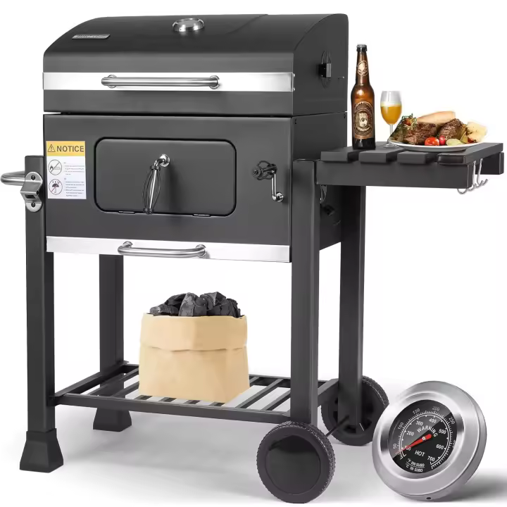 Carrito de Parrilla de Carbón Ajustable con Tapa BBQ Eléctrico con Termómetro para Acampar, Jardín, Balcón Productos Normales - 1