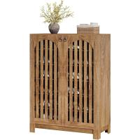 6 niveles con puertas de láminas, 24 pares de zapateros de granja con estantes ajustables, estante organizador de madera para entrada, pasillo, salón (marrón) - details 7