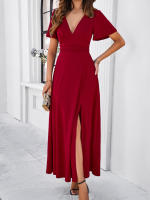 Dama profundaVVestido de noche de fiesta plisado de cintura alta con cuello de manga corta vestido de cóctel - details 6