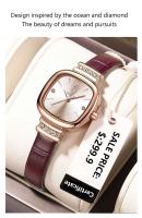Reloj de Cuarzo de Lujo para Mujer Diseño Cuadrado Correa de Cuero Resistente al Agua - details 7