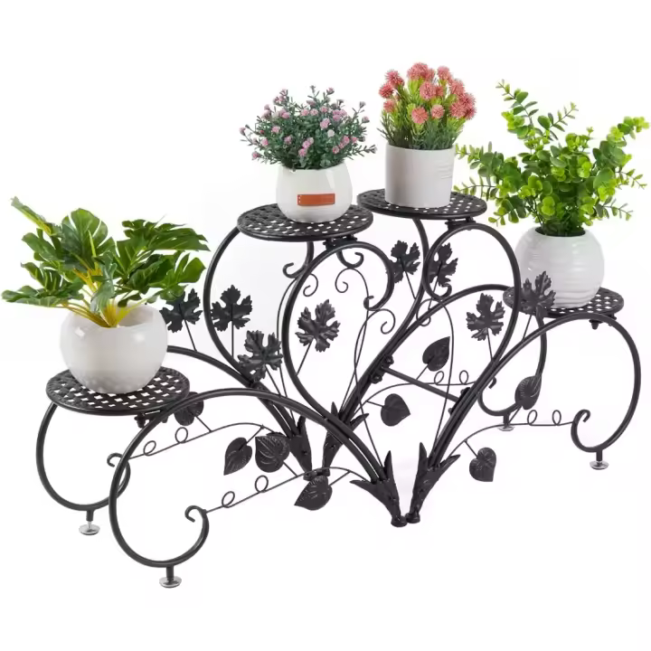 Soporte de Maceta de Hierro Forjado 90x21x42cm Ideal para Decoración de Hogar, Oficina, Jardín Balcón Negro - 1