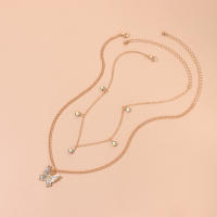 Nuevo producto de moda, collar con colgante de mariposa de diamante completo para mujer, cadena de doble capa, collar Punk con diamantes de imitación - details 1
