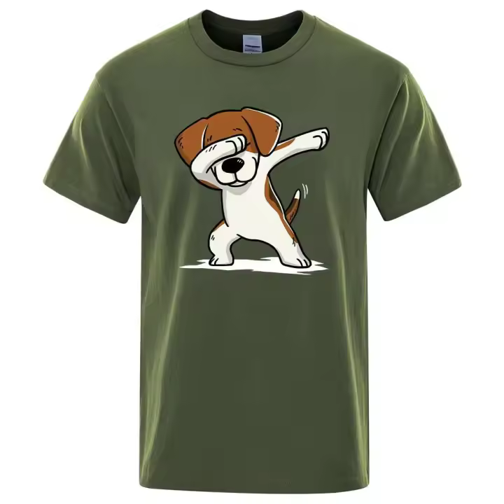 Camisa holgada y transpirable con estampado de perro hip-hop y cuello redondo para hombre, camisa informal de verano - 1
