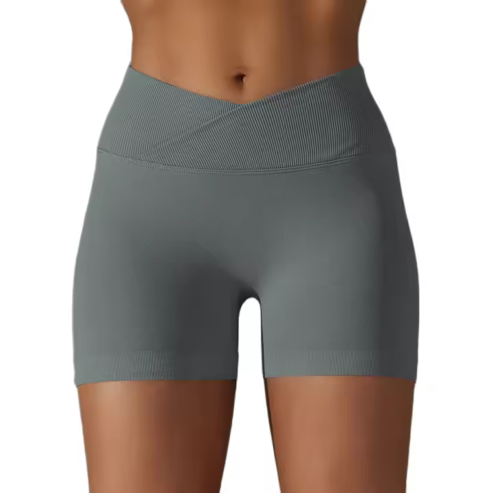 Hamidou pantalones cortos deportivos para mujer, Shorts de Yoga con cintura cruzada, gimnasio, entrenamiento, correr, cintura alta, realce de cadera, sin costuras, Fitness - 1