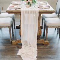 Camino de mesa de gasa, decoración romántica para boda, fiesta nupcial, ducha, color Beige-blanco, 27x118 pulgadas - details 4