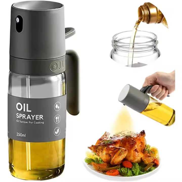 Botella de Spray de Aceite de Vidrio Borosilicato Alto 250ml para Cocina Dispensador de Aceite de Oliva Mister para Fryer de Aire Ensalada Horneado Material ABS Plástico Características Especiales a Prueba de Fugas Hecho en China - 1
