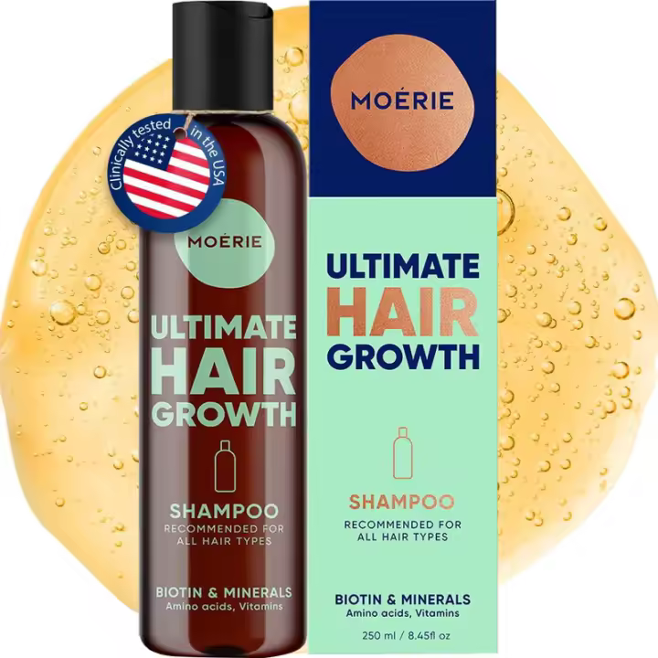 Champú Moerie Ultimate Growth para un cabello más largo, más grueso y más completo: productos voluminizadores aptos para veganos Sin parabenos ni silicona Todos - 1