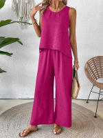 Chaleco informal de dos piezas con encaje calado de Color sólido para primavera y verano para mujer, pantalones largos de pierna ancha - details 8
