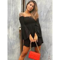 Vestido corto de verano para mujer, de color sólido, con hombros descubiertos y mangas acampanadas - details 0