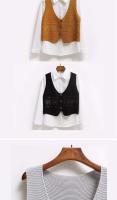 Suéter Largo sin Mangas con Cuello Holgado Moda Coreana Chaleco de Punto Perforado - details 2