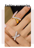 Personalidad simple anillo de Diamantes en forma de X estilo europeo y Americano - details 5