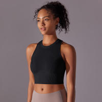 Tops para mujer, Top moldeador de punto de Color sólido, ropa de Yoga recortada en la espalda, deportes, correr, camiseta sin mangas - details 4