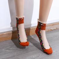 Calcetines Lolita bonitos de malla con perlas para mujer, medias de primavera, calcetines cortos, calcetines con flores bordadas - details 2