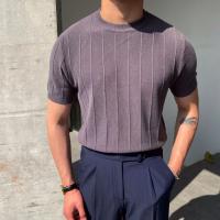 Camiseta de punto de lujo para hombre, novedad de verano, estilo, cuello redondo, manga corta, versión coreana fina, capa Base, prendas de punto superiores - details 4