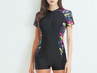 Traje de baño de una pieza estilo cremallera para mujer, bikini sexy con estampado de color competitivo, bikini de vacaciones - details 1