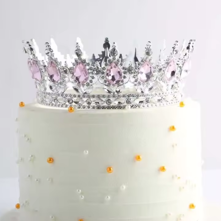 Hermosa corona de decoración grande de cristal para decoraciones de pastel de fiesta de cumpleaños de Gril - 1