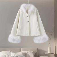 Abrigos elegantes con cuello de plumas para mujer, chaquetas informales lisas con una botonadura, prendas de vestir holgadas y elegantes para otoño - details 0