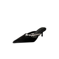 Diamante de imitación francés con zapatillas geniales tacón grueso cabeza puntiaguda bolsa cabeza media zapatillas tacones altos - details 39